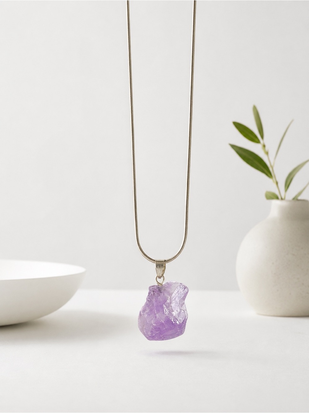 raw amethyst crystal handmade necklace purple gemstone pendant - Picture 2 of 6